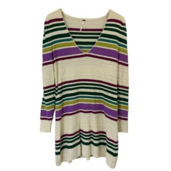 NWT Free People | Gidget Ivory & Striped Thermal Sweater Dress Size Medium - Picture 3 of 11